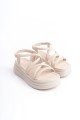 BELLA Lastikli Şerit Detaylı Ortopedik Taban Kadın Sandalet CKT - Krem