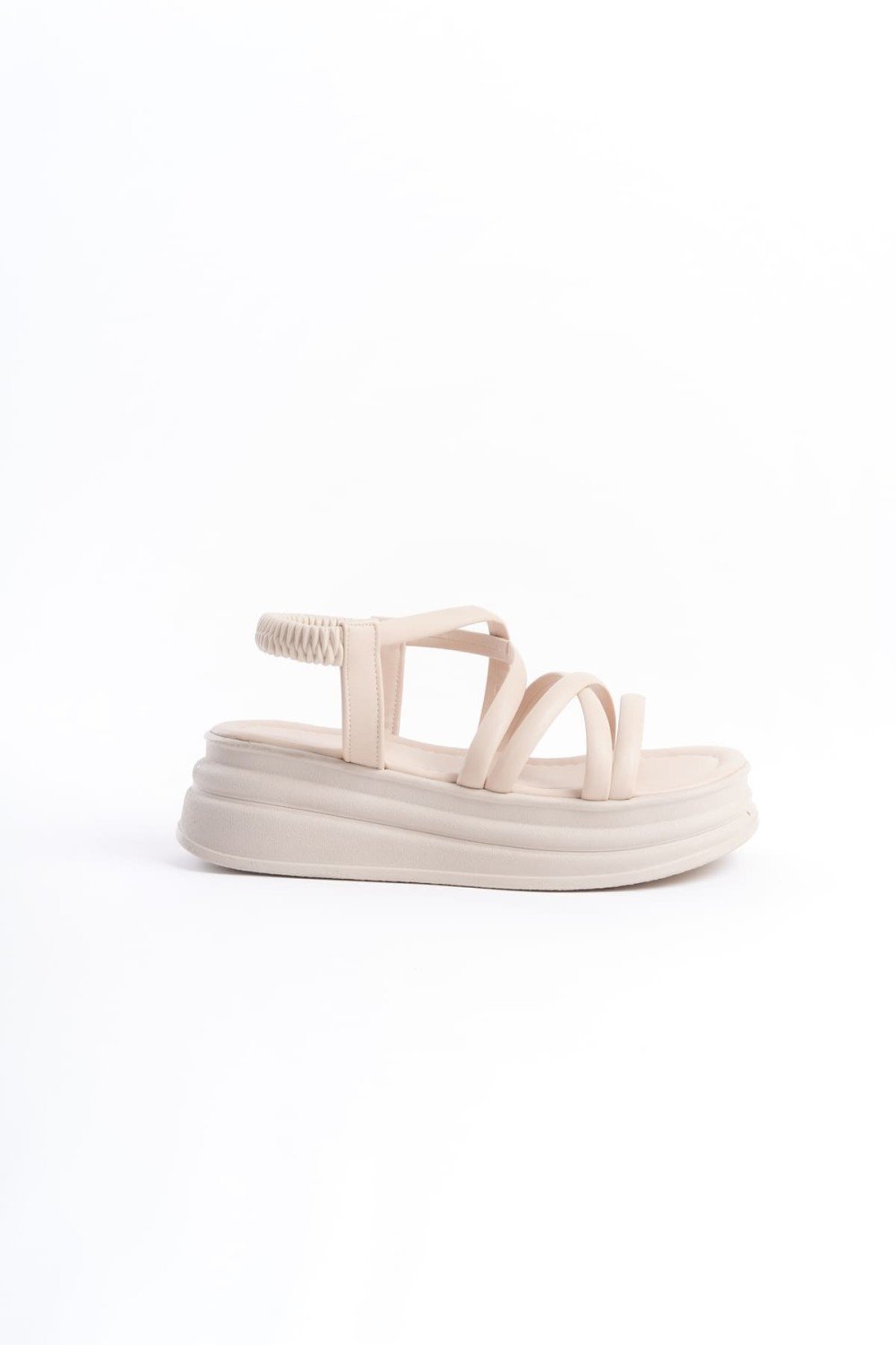 BELLA Lastikli Şerit Detaylı Ortopedik Taban Kadın Sandalet CKT - Krem