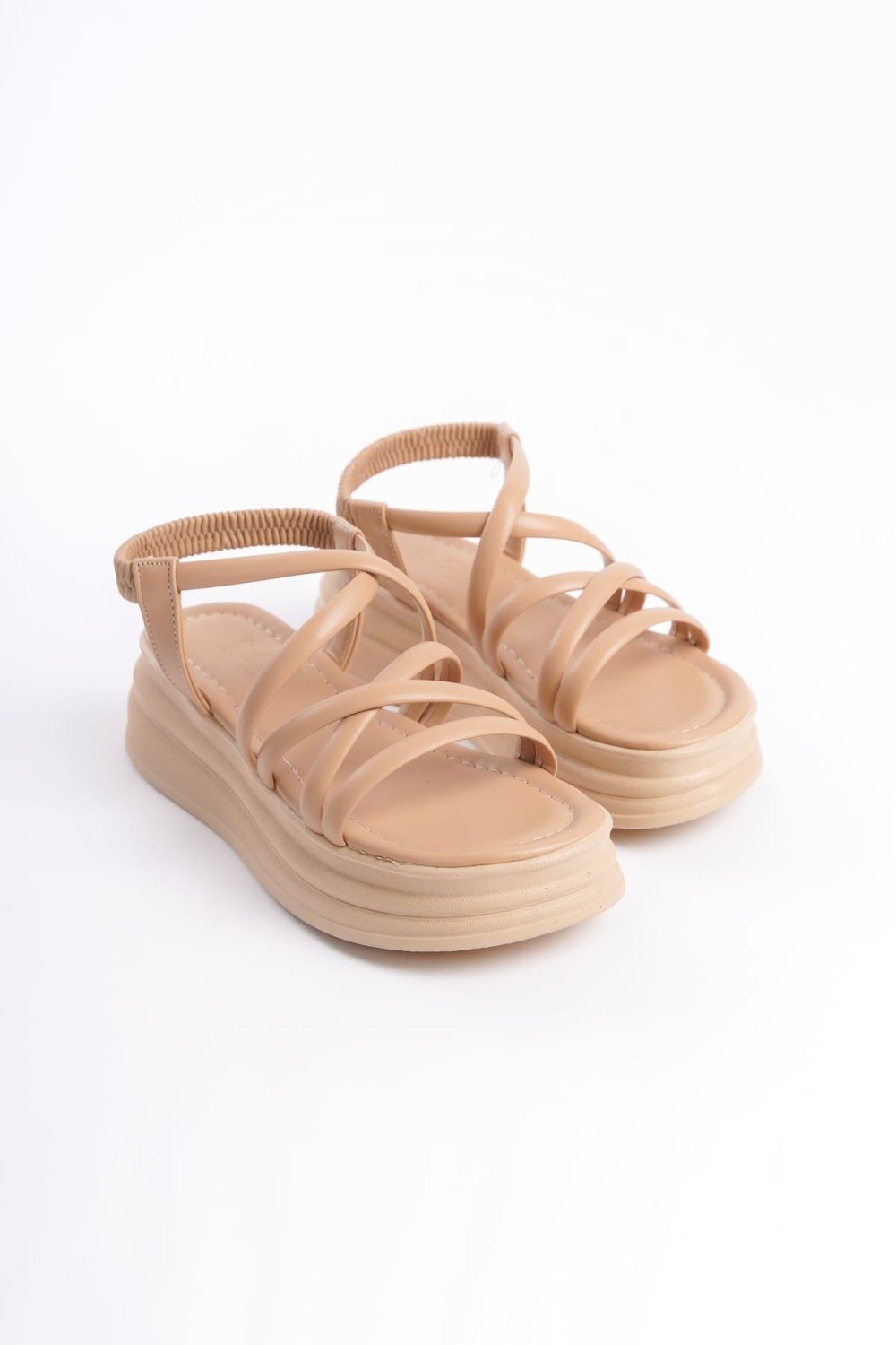 BELLA Lastikli Şerit Detaylı Ortopedik Taban Kadın Sandalet  CTT - Ten