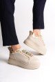 BRIANNA Bağcıklı Ortopedik Taban Renkli Taş Dekorlu Kadın Sneaker Spor Ayakkabı CKT - Krem/Altın BRIANNA Bağcıklı Ortopedik Taban Renkli Taş Dekorlu Kadın Sneaker Spor Ayakkabı CKT - Krem/Altın