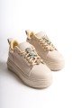 BRIANNA Bağcıklı Ortopedik Taban Renkli Taş Dekorlu Kadın Sneaker Spor Ayakkabı CKT - Krem/Altın BRIANNA Bağcıklı Ortopedik Taban Renkli Taş Dekorlu Kadın Sneaker Spor Ayakkabı CKT - Krem/Altın