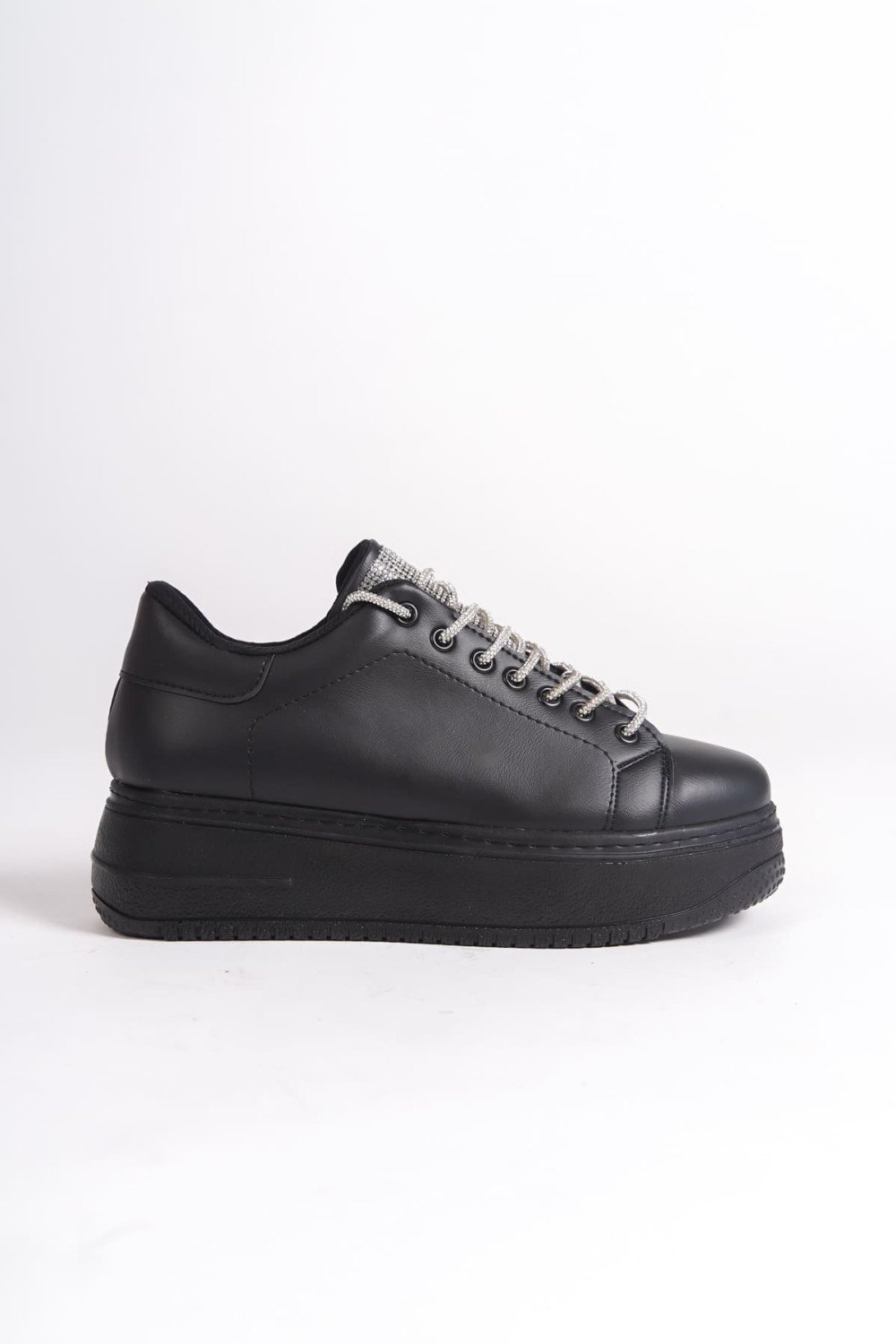 DELLA Bağcıklı Ortopedik Taban Taşlı Kadın Sneaker Spor Ayakkabı CST - Siyah DELLA Bağcıklı Ortopedik Taban Taşlı Kadın Sneaker Spor Ayakkabı CST - Siyah