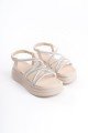 ELENA Lastikli Taşlı Şeritli Ortopedik Taban Kadın Sandalet CKT - Krem ELENA Lastikli Taşlı Şeritli Ortopedik Taban Kadın Sandalet CKT - Krem