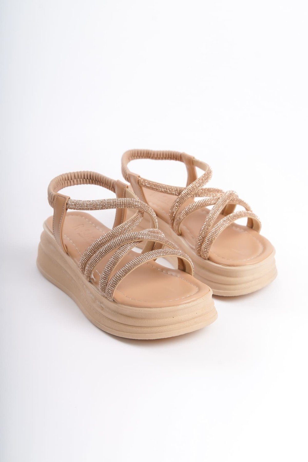 ELENA Lastikli Taşlı Şeritli Ortopedik Taban Kadın Sandalet CTT - Ten ELENA Lastikli Taşlı Şeritli Ortopedik Taban Kadın Sandalet CTT - Ten