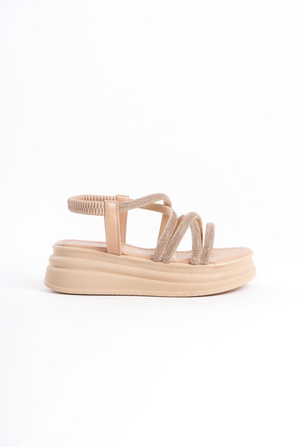 ELENA Lastikli Taşlı Şeritli Ortopedik Taban Kadın Sandalet CTT - Ten ELENA Lastikli Taşlı Şeritli Ortopedik Taban Kadın Sandalet CTT - Ten