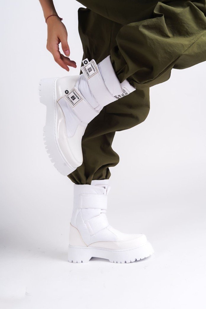 ELISA Cırt Cırtlı  Paraşüt Kumaş Rugan Kadın Bot RBT - Beyaz