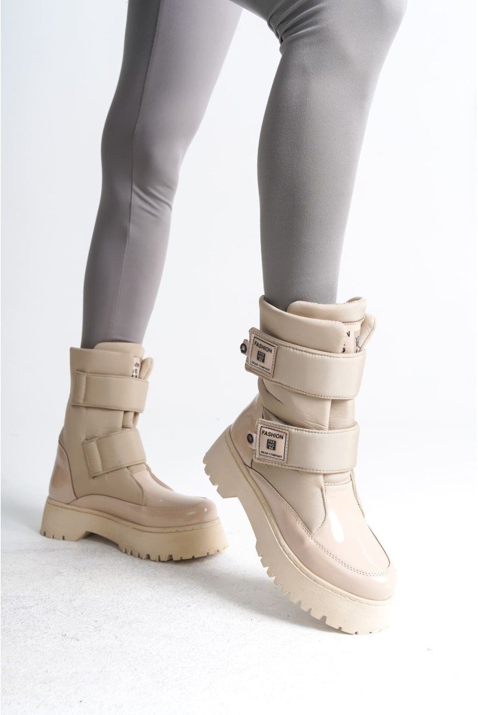 ELISA Cırt Cırtlı  Paraşüt Kumaş Rugan Kadın Bot RKT - Krem