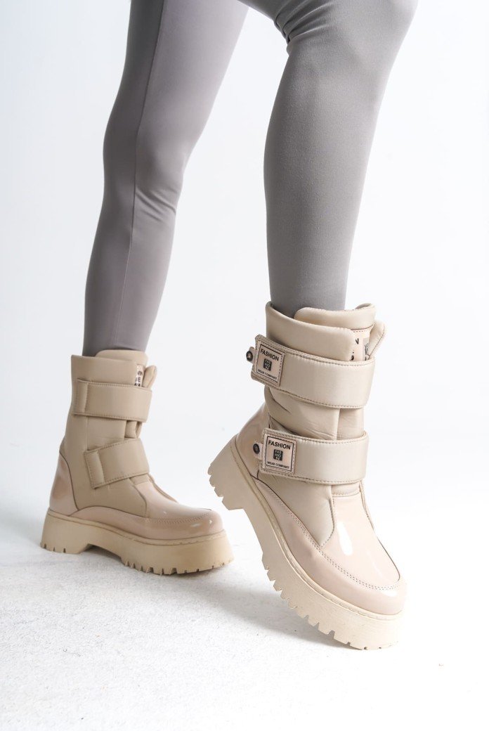 ELISA Cırt Cırtlı  Paraşüt Kumaş Rugan Kadın Bot RKT - Krem