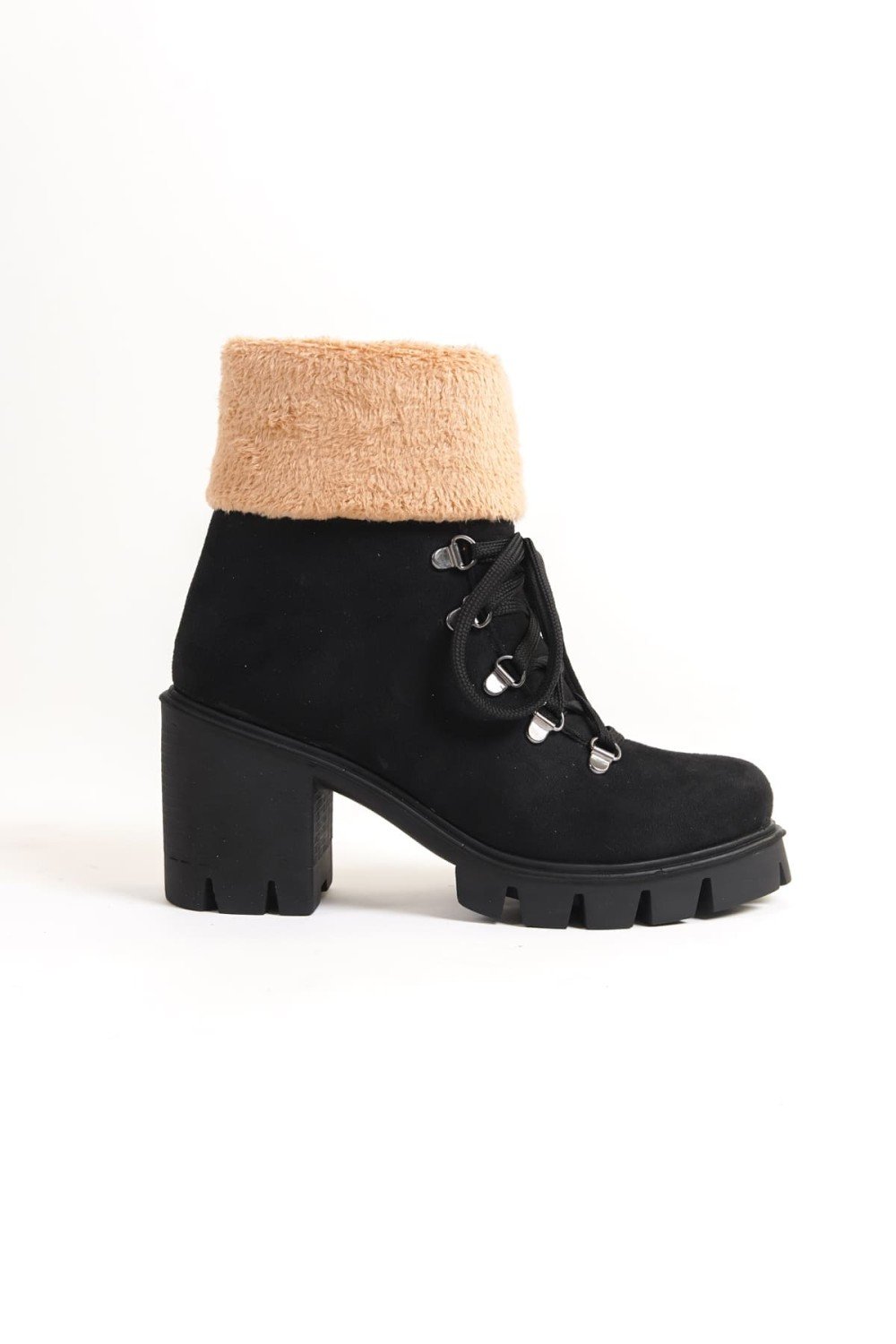 EMMA Bağcıklı Fermuarlı Ortopedik Taban Topuklu Kürk Detaylı Süet Kadın Bot SST - Siyah EMMA Bağcıklı Fermuarlı Ortopedik Taban Topuklu Kürk Detaylı Süet Kadın Bot SST - Siyah