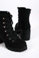 EMMA Bağcıklı Fermuarlı Ortopedik Taban Topuklu Süet Kadın Bot  SST - Siyah