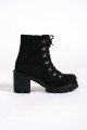 EMMA Bağcıklı Fermuarlı Ortopedik Taban Topuklu Süet Kadın Bot  SST - Siyah