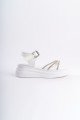 EVA Kalın Tokalı Taşlı Şeritli Ortopedik Taban Kadın Sandalet  CBT - Beyaz