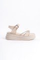 EVA Kalın Tokalı Taşlı Şeritli Ortopedik Taban Kadın Sandalet  CKT - Krem