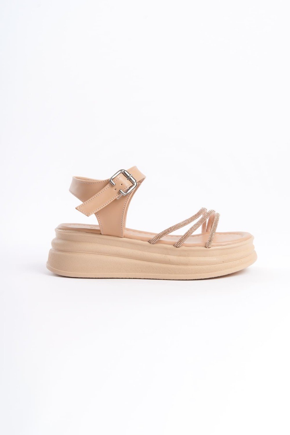 EVA Kalın Tokalı Taşlı Şeritli Ortopedik Taban Kadın Sandalet CTT - Ten EVA Kalın Tokalı Taşlı Şeritli Ortopedik Taban Kadın Sandalet CTT - Ten