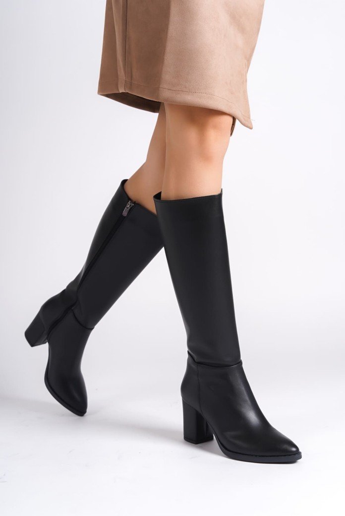 FIORELLA Bağcıksız Fermuarlı Ortopedik Taban Kadın Çizme CST - Siyah