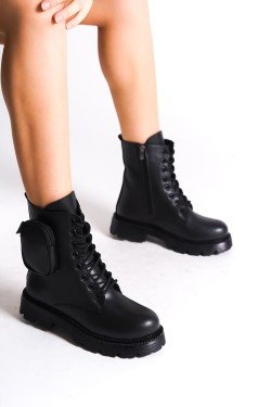 GINA Bağcıklı Fermuarlı Ortopedik Taban Çantalı Kadın Bot CST - Siyah
