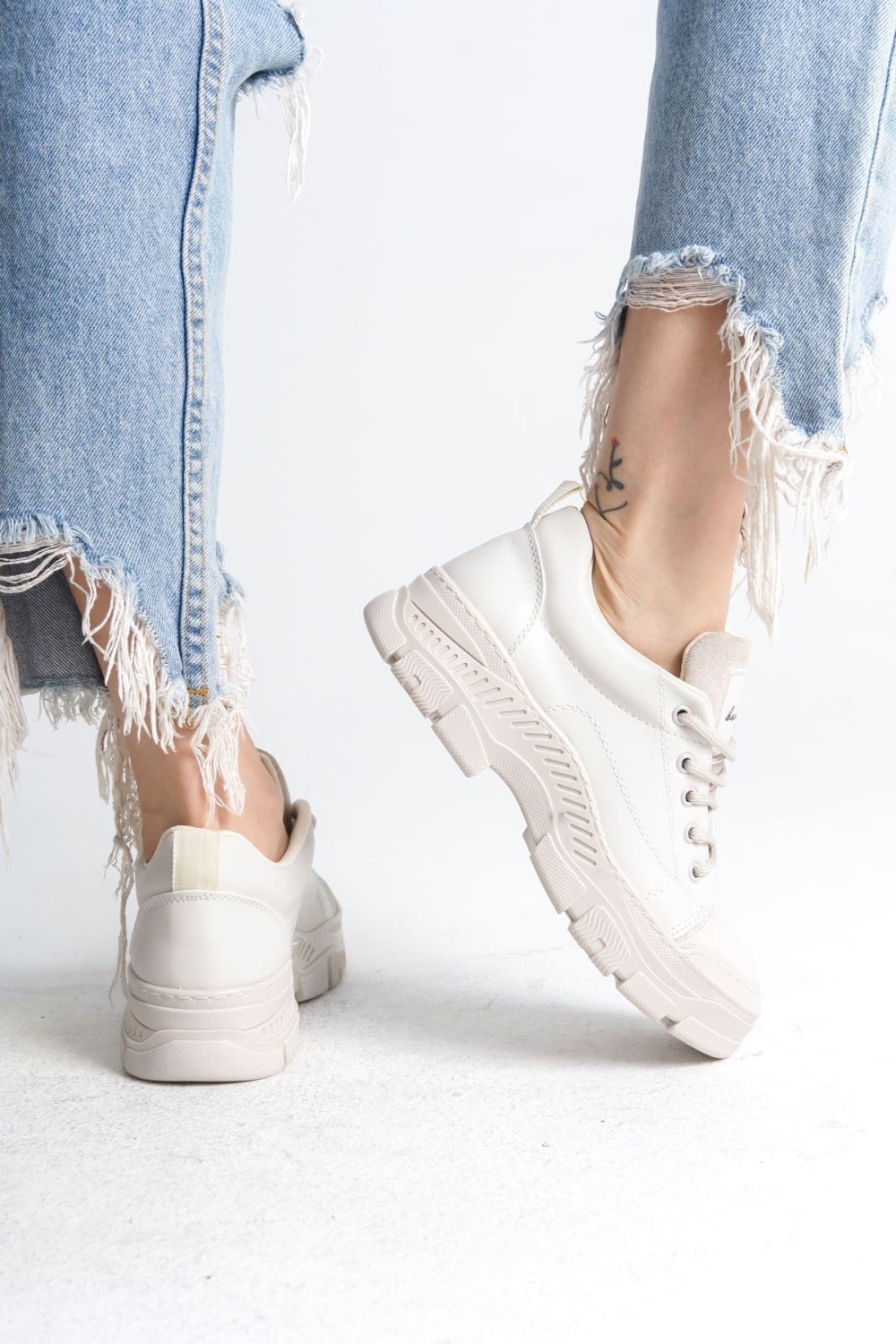 JANE Bağcıklı Ortopedik Taban Kadın Sneaker Spor Ayakkabı  CKT - Krem