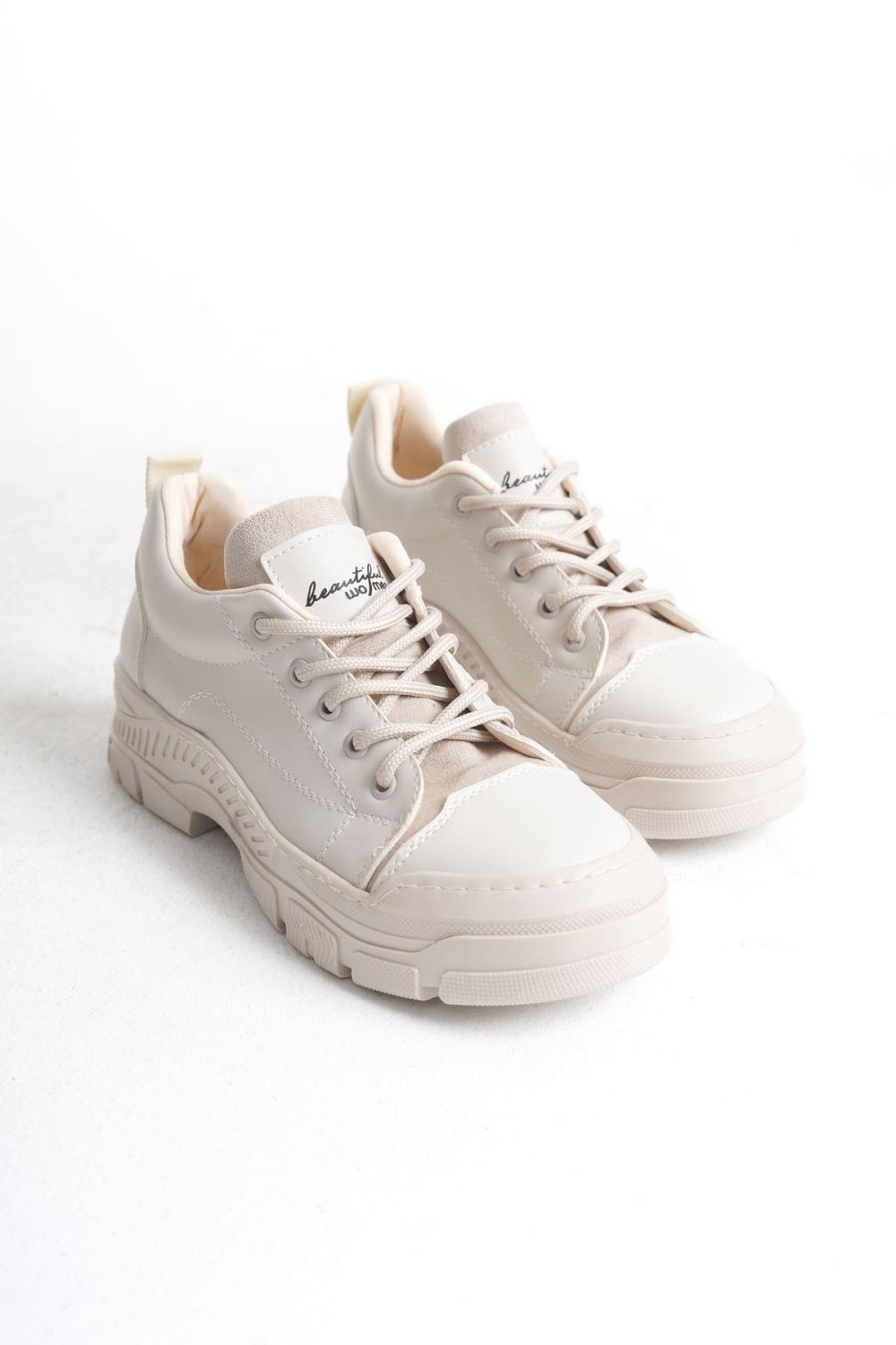 JANE Bağcıklı Ortopedik Taban Kadın Sneaker Spor Ayakkabı  CKT - Krem