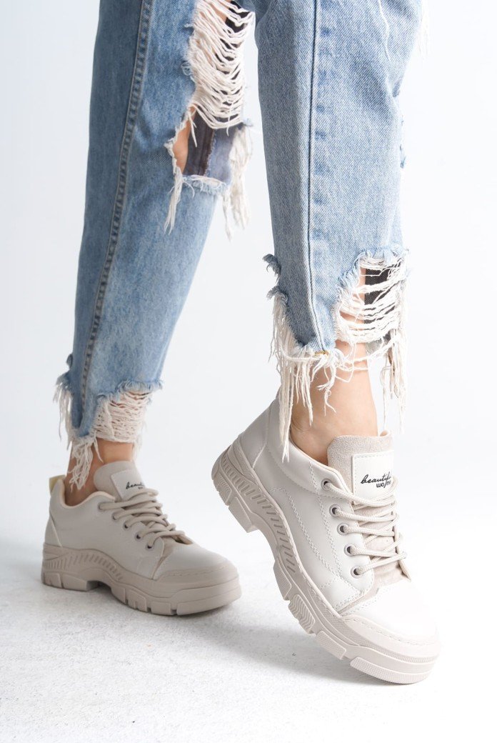 JANE Bağcıklı Ortopedik Taban Kadın Sneaker Spor Ayakkabı  CKT - Krem