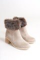 JULIA Fermuarlı Ortopedik Taban Tüylü Topuklu Süet Kadın Bot SKT - Krem