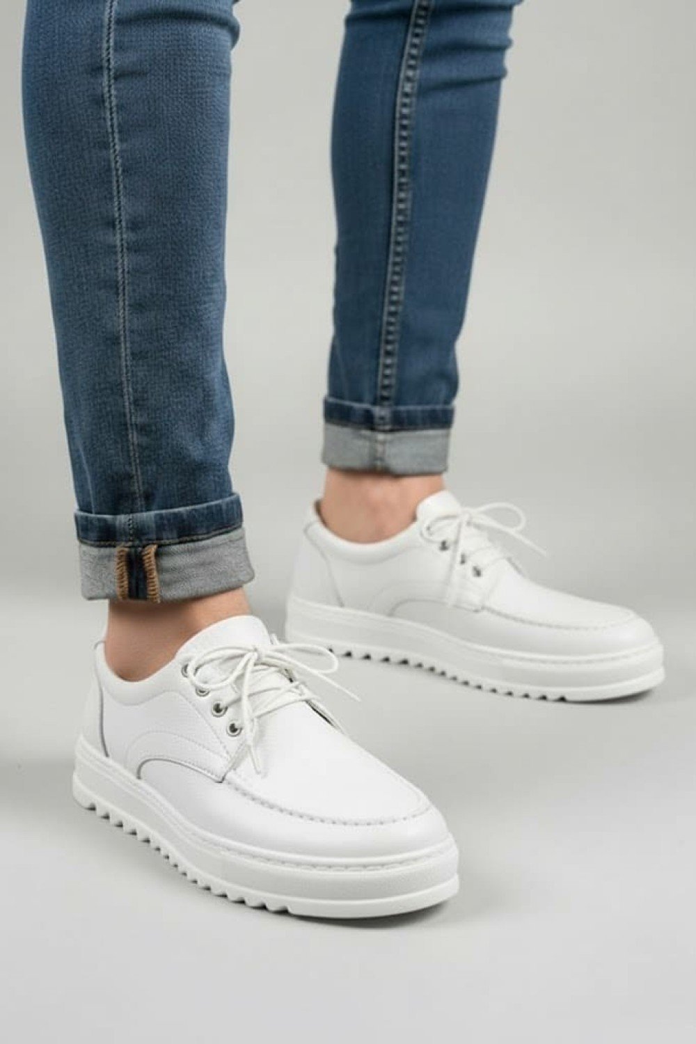 JY-T12x Arts Bağcıklı Cilt Erkek Günlük Spor Klasik Ayakkabı CBT - Beyaz
