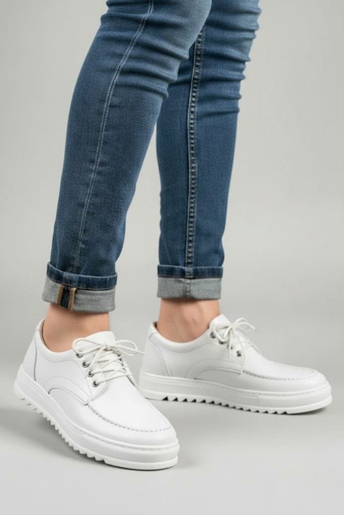 JY-T12x Arts Bağcıklı Cilt Erkek Günlük Spor Klasik Ayakkabı CBT - Beyaz