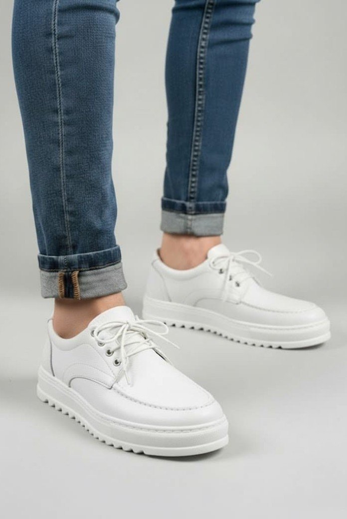 JY-T12x Arts Bağcıklı Cilt Erkek Günlük Spor Klasik Ayakkabı CBT - Beyaz