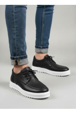 JY-T12x Arts Bağcıklı Cilt Erkek Günlük Spor Klasik Ayakkabı CBT - Siyah