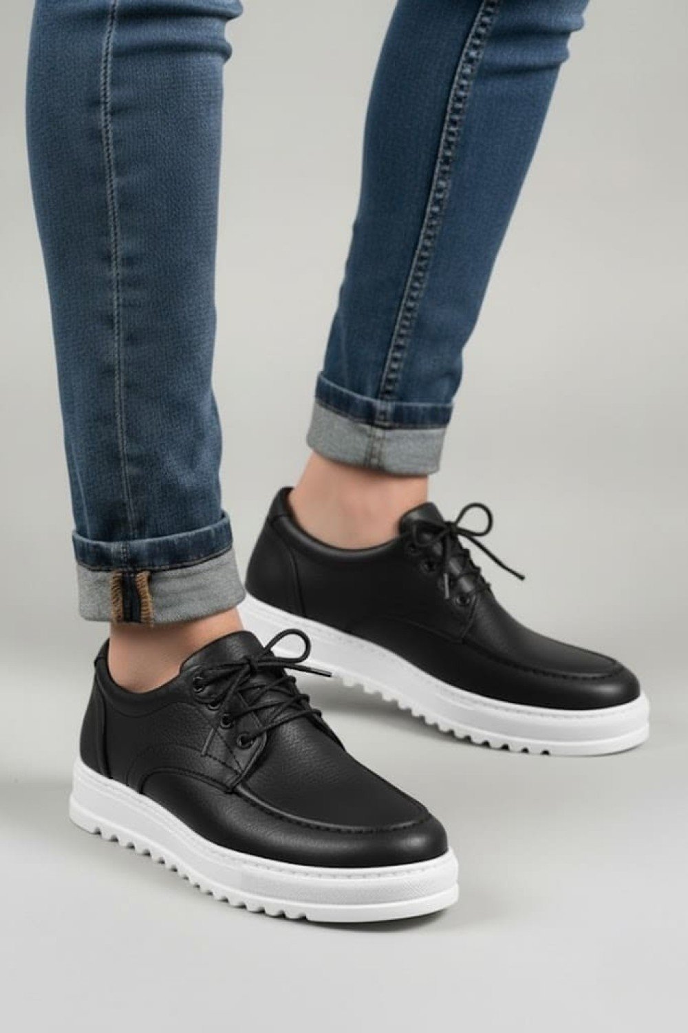 JY-T12x Arts Bağcıklı Cilt Erkek Günlük Spor Klasik Ayakkabı CBT - Siyah