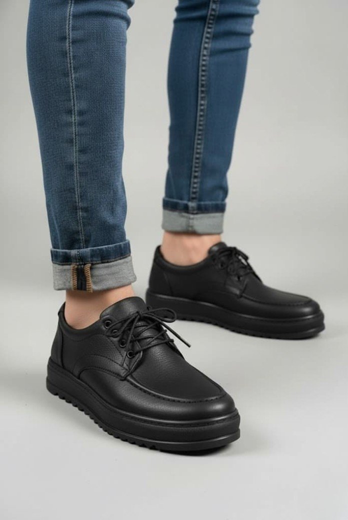 JY-T12x Arts Bağcıklı Cilt Erkek Günlük Spor Klasik Ayakkabı CST - Siyah