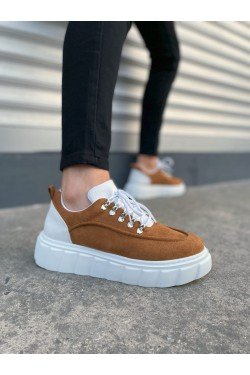 JY010 Cloud Bağcıklı Süet Erkek Günlük Sneaker Ayakkabı SBT - Taba/Beyaz