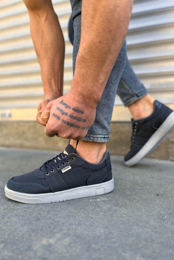 JY0118 REX Bağcıklı Keten Kumaş Erkek Günlük Sneaker Ayakkabı KGT - Füme