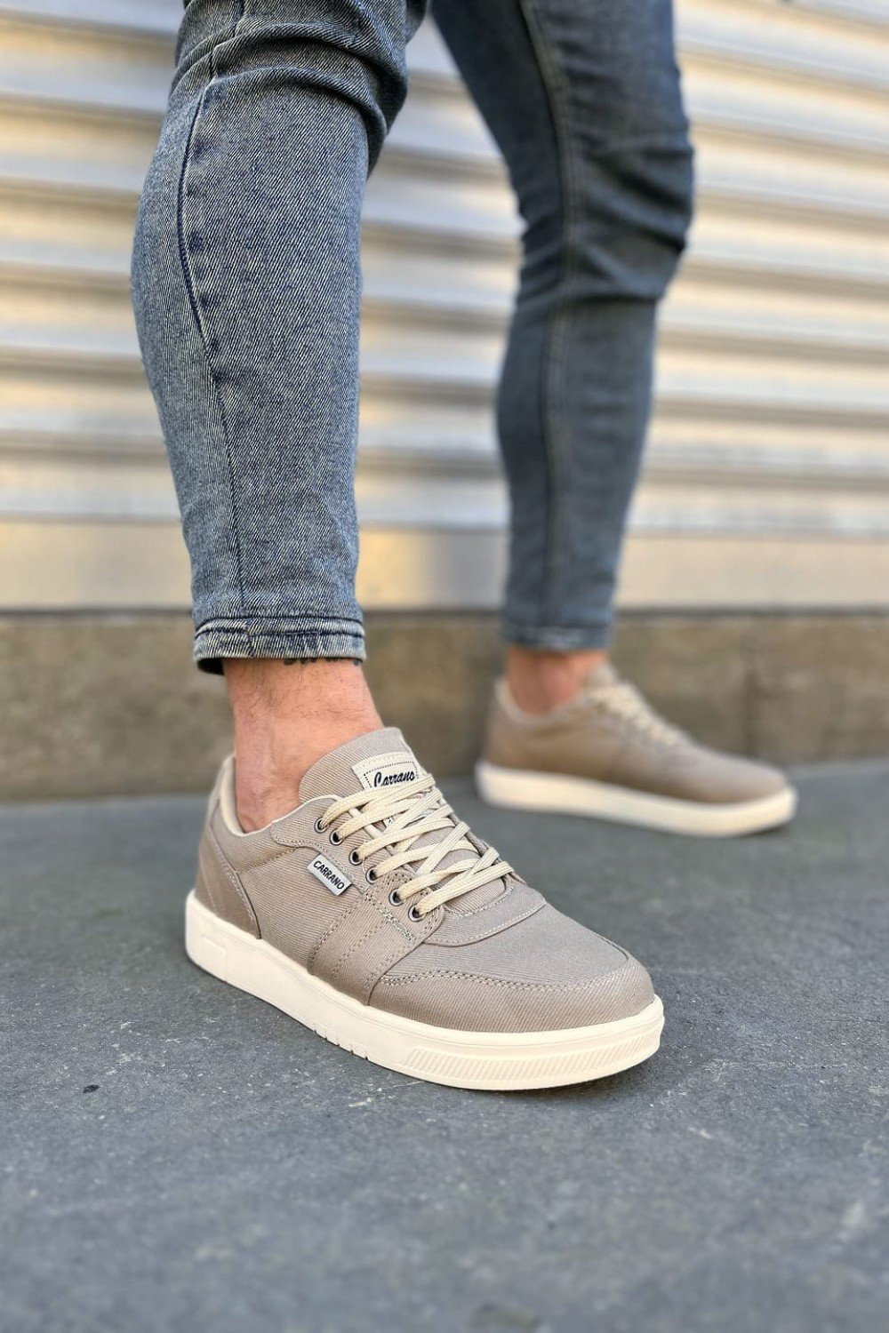 JY0118 REX Bağcıklı Keten Kumaş Erkek Günlük Sneaker Ayakkabı KKT - Bej