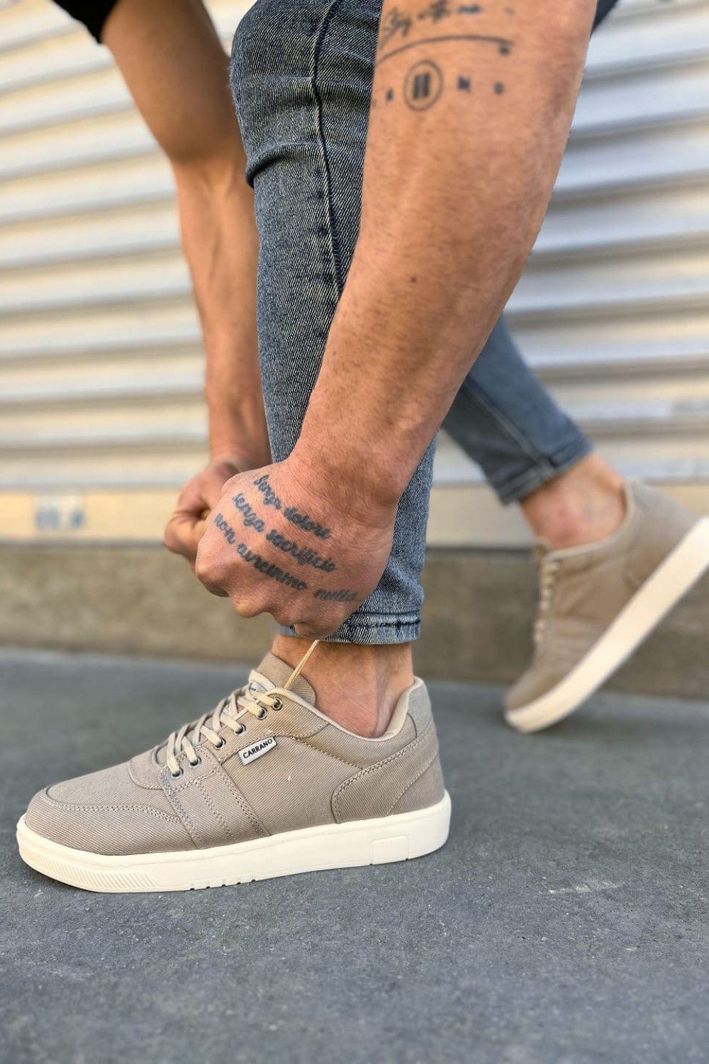 JY0118 REX Bağcıklı Keten Kumaş Erkek Günlük Sneaker Ayakkabı KKT - Bej