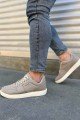 JY0118 REX Bağcıklı Keten Kumaş Erkek Günlük Sneaker Ayakkabı KKT - Bej
