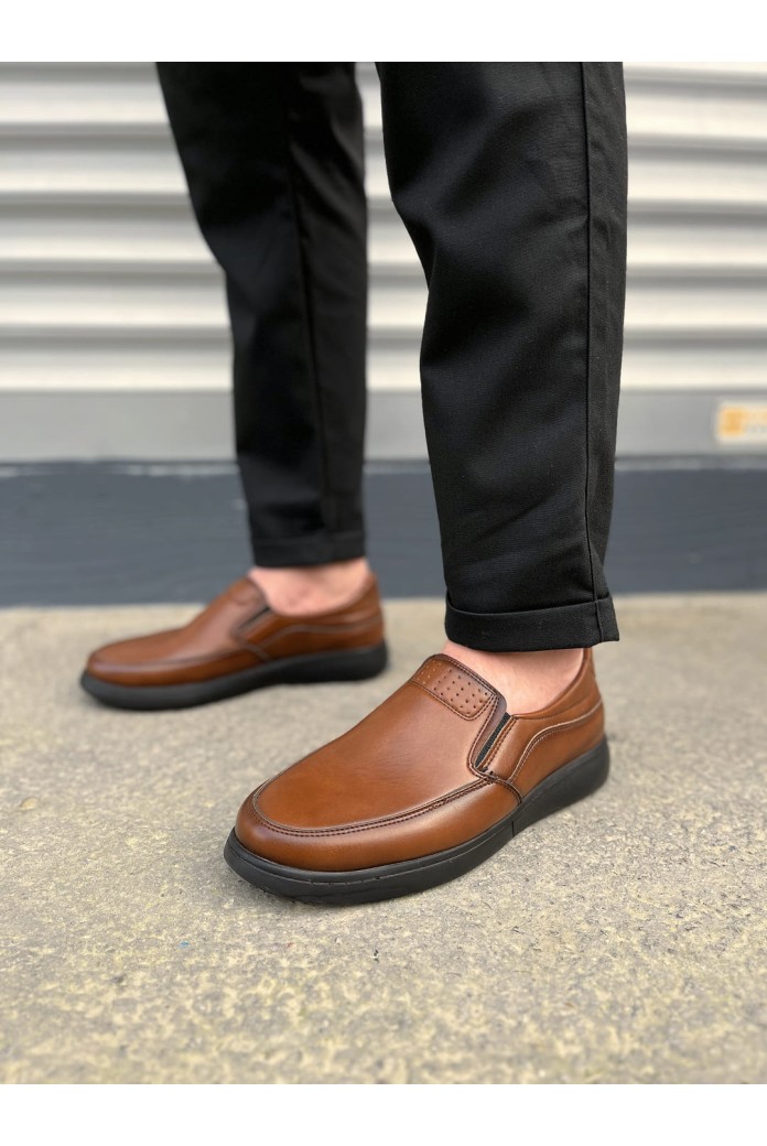 JY0410 Classique Bağcıksız Cilt Erkek Günlük Klasik Ayakkabı CST - Kahverengi