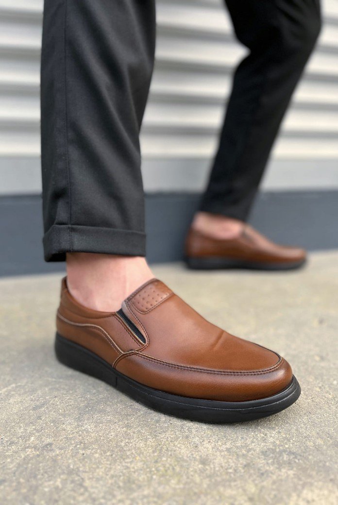 JY0410 Classique Bağcıksız Cilt Erkek Günlük Klasik Ayakkabı CST - Kahverengi