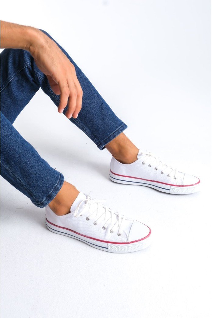 JY0422 Luke Bağcıklı Keten Kumaş Erkek Günlük Sneaker Ayakkabı KBT - Beyaz