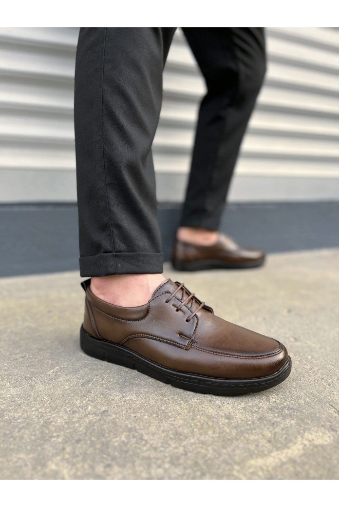 JY0510 Clasica Bağcıklı Cilt Erkek Günlük Klasik Ayakkabı CST - Kahverengi