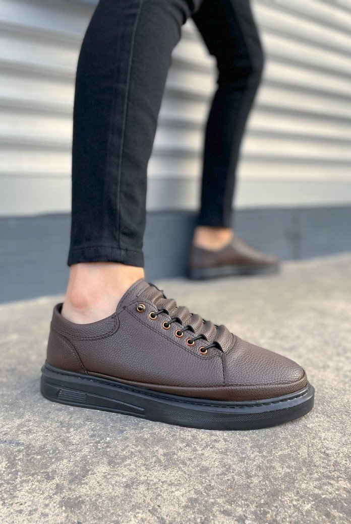 JY0535 Prime Bağcıklı Cilt Erkek Günlük Sneaker Ayakkabı CST - Kahverengi