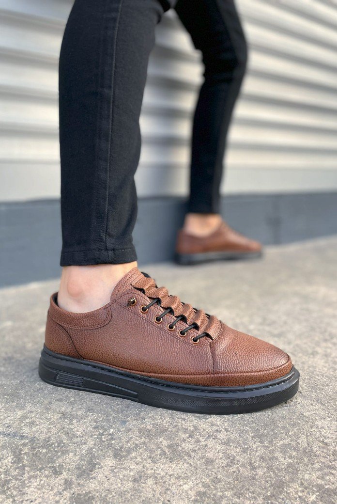 JY0535 Prime Bağcıklı Cilt Erkek Günlük Sneaker Ayakkabı CST - Taba