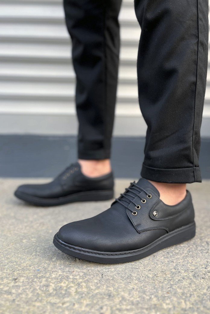 JY0610 Clasico Bağcıklı Cilt Erkek Günlük Klasik Ayakkabı CST - Mat Siyah