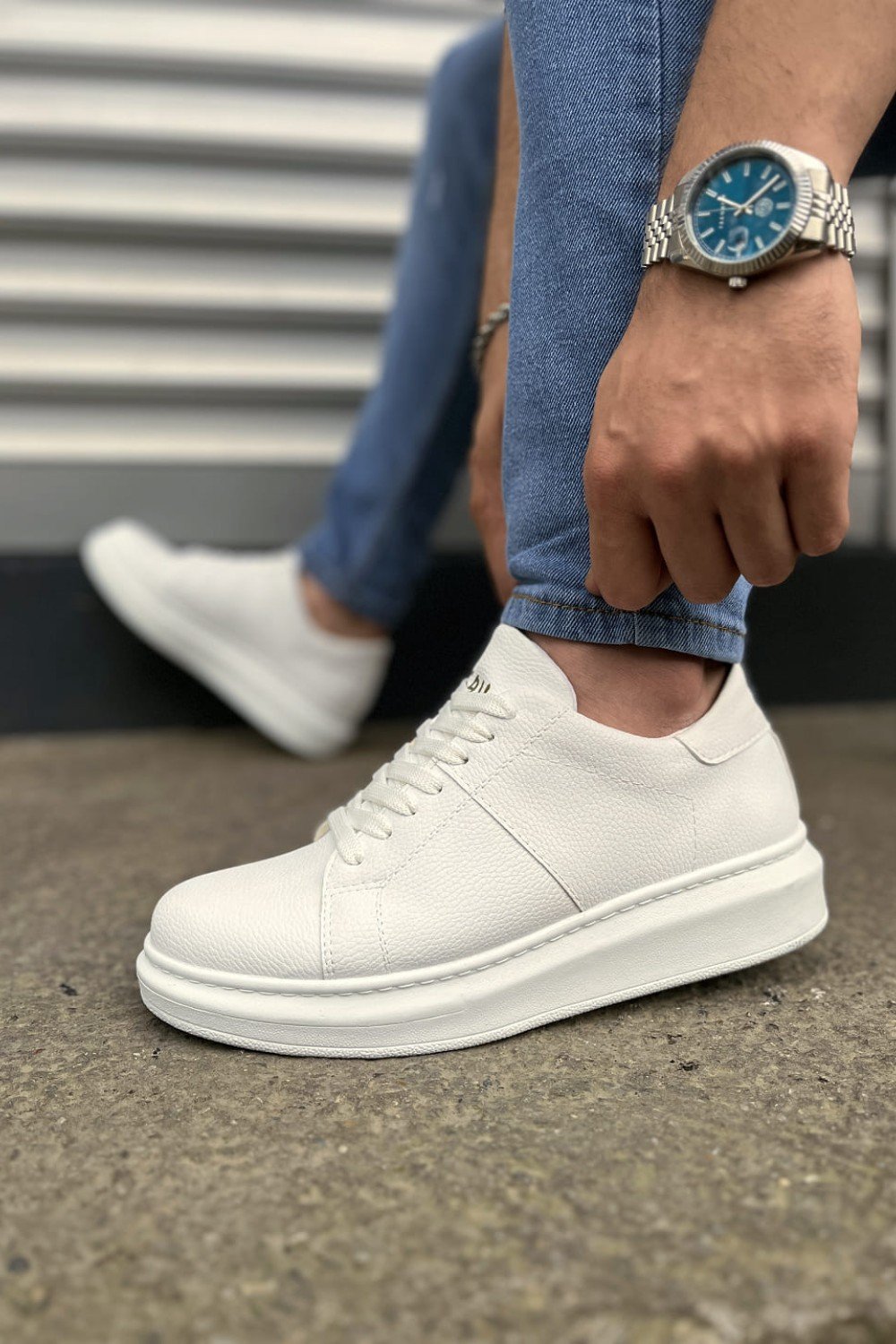 JY151 Boost Bağcıklı Cilt Erkek Günlük Sneaker Ayakkabı CBT - Beyaz