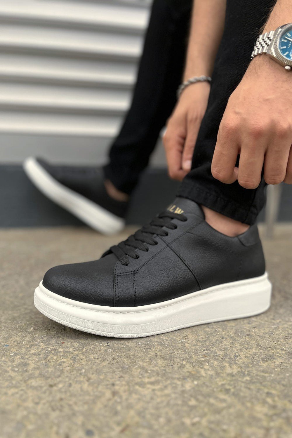JY151 Boost Bağcıklı Cilt Erkek Günlük Sneaker Ayakkabı CBT - Siyah