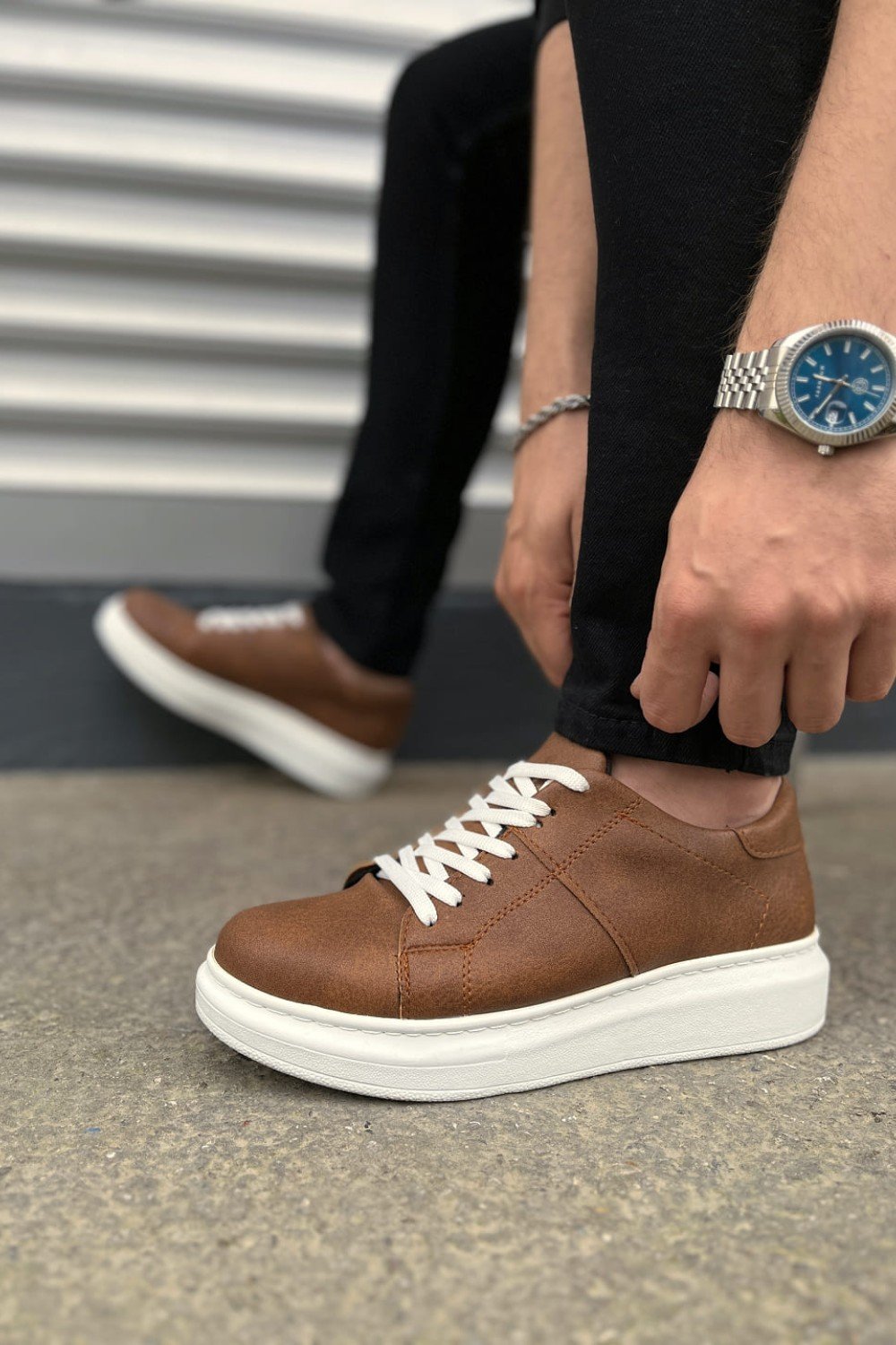 JY151 Boost Bağcıklı Cilt Erkek Günlük Sneaker Ayakkabı CBT - Taba