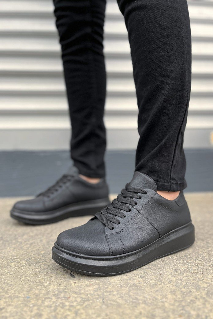 JY151 Boost Bağcıklı Cilt Erkek Günlük Sneaker Ayakkabı CST - Siyah