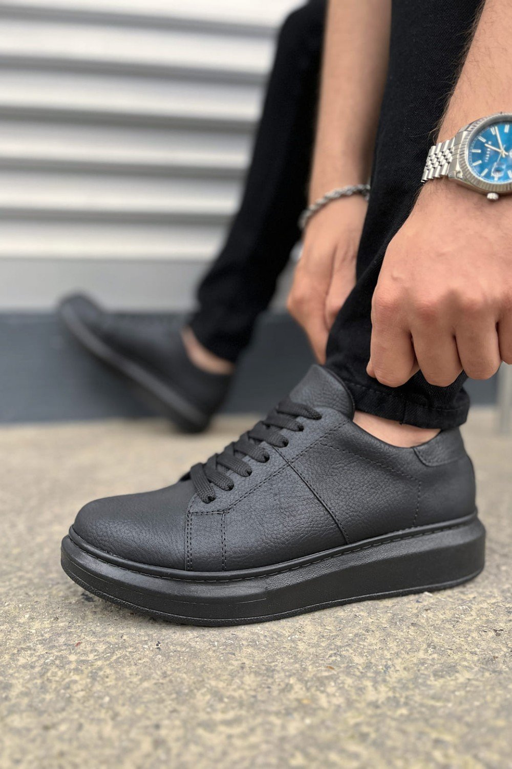 JY151 Boost Bağcıklı Cilt Erkek Günlük Sneaker Ayakkabı CST - Siyah JY151 Boost Bağcıklı Cilt Erkek Günlük Sneaker Ayakkabı CST - Siyah