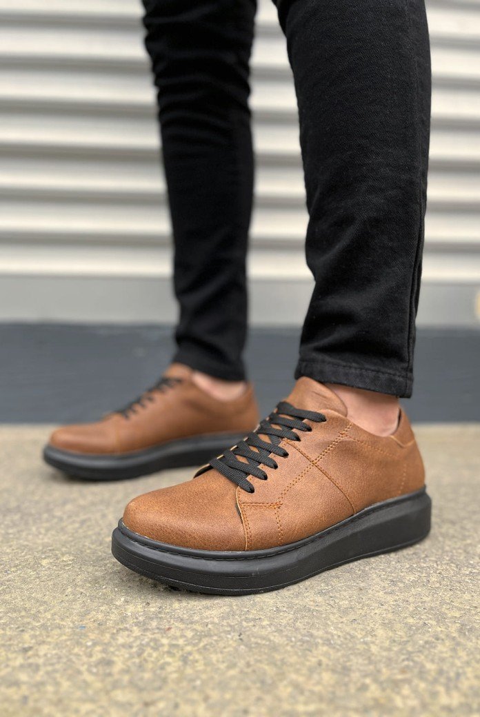 JY151 Boost Bağcıklı Cilt Erkek Günlük Sneaker Ayakkabı CST - Taba