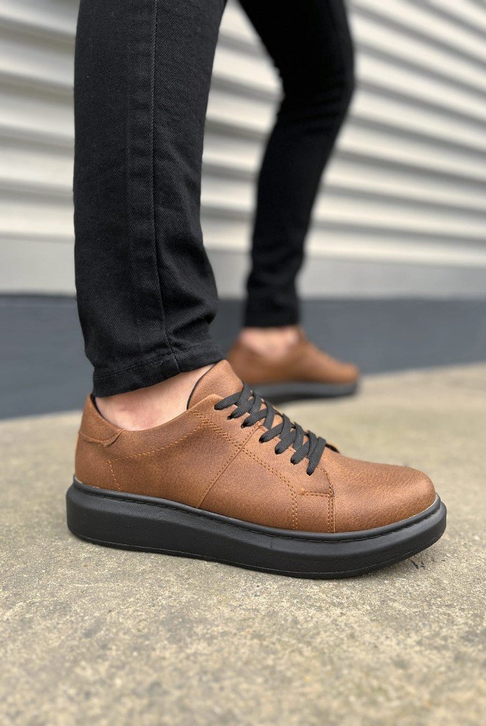 JY151 Boost Bağcıklı Cilt Erkek Günlük Sneaker Ayakkabı CST - Taba