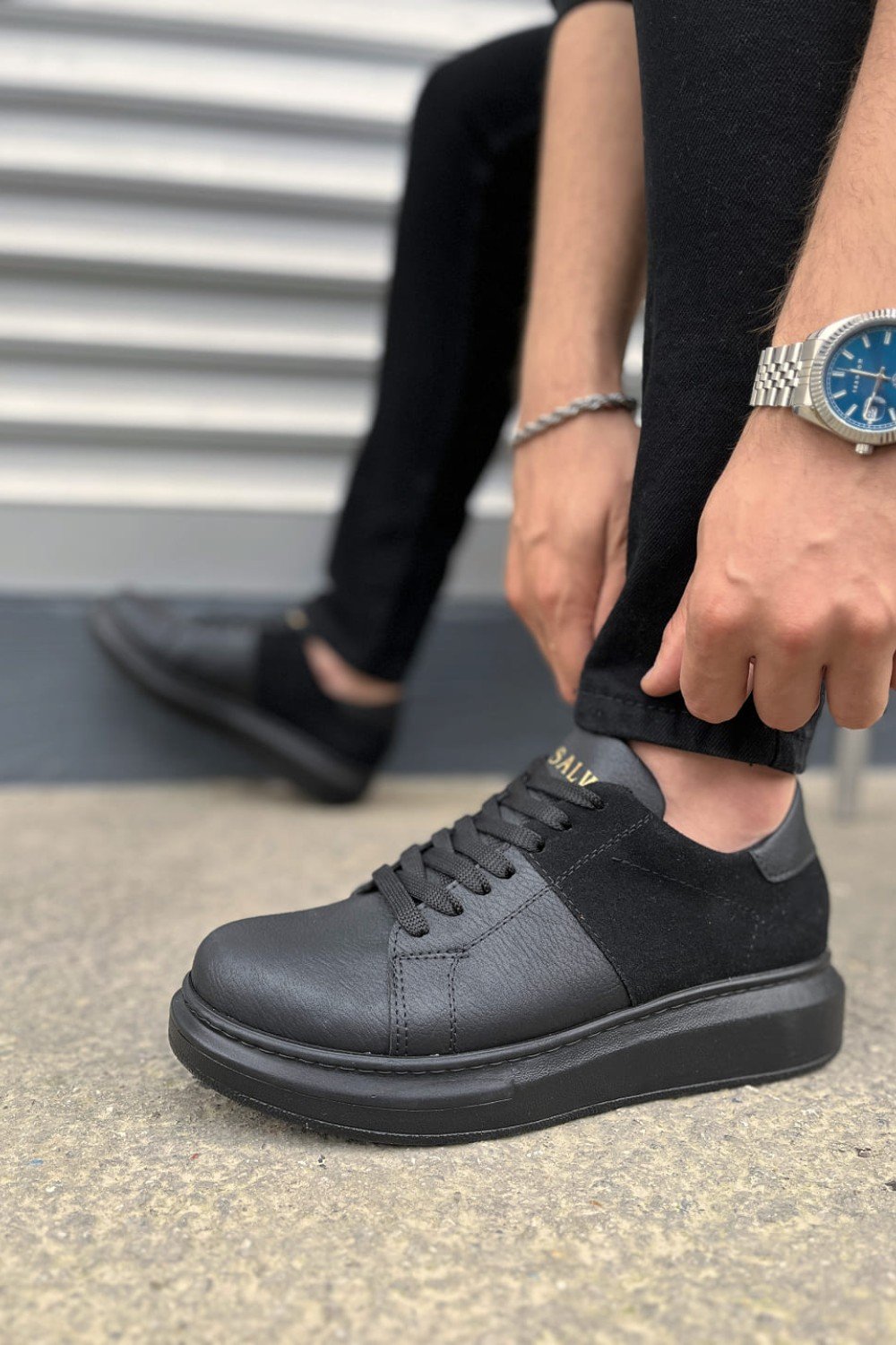 JY151 Boost Bağcıklı Cilt Süet Erkek Günlük Sneaker Ayakkabı CSST - Siyah